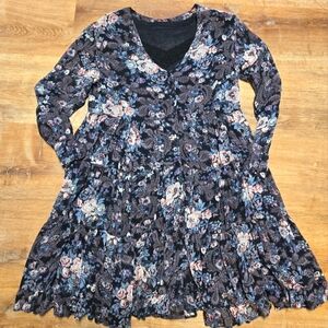 Vintage Nostalgia Floral Mini Dress - Black and Blue